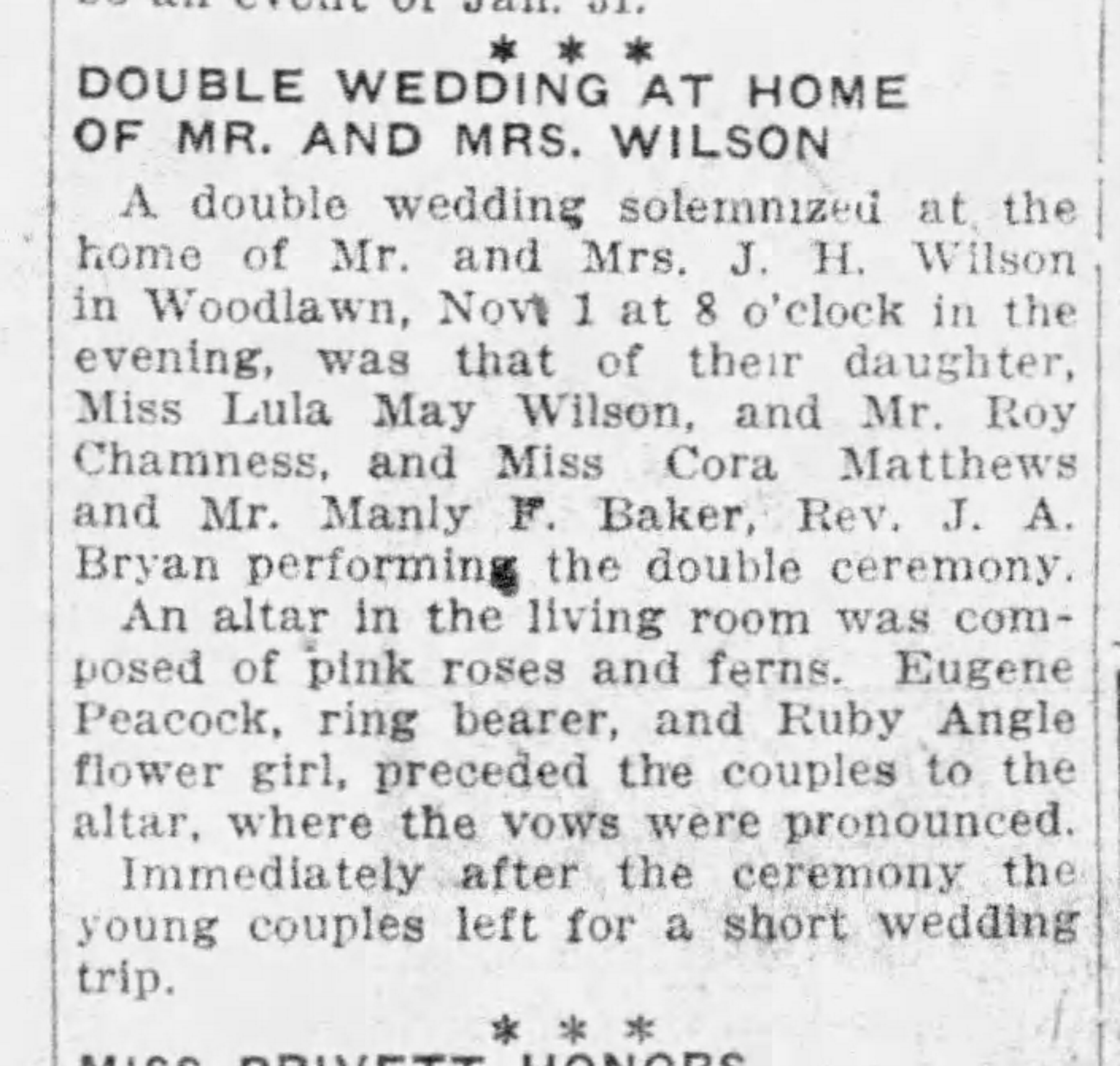 Double Wedding at Home of Mr. and Mrs. Wilson